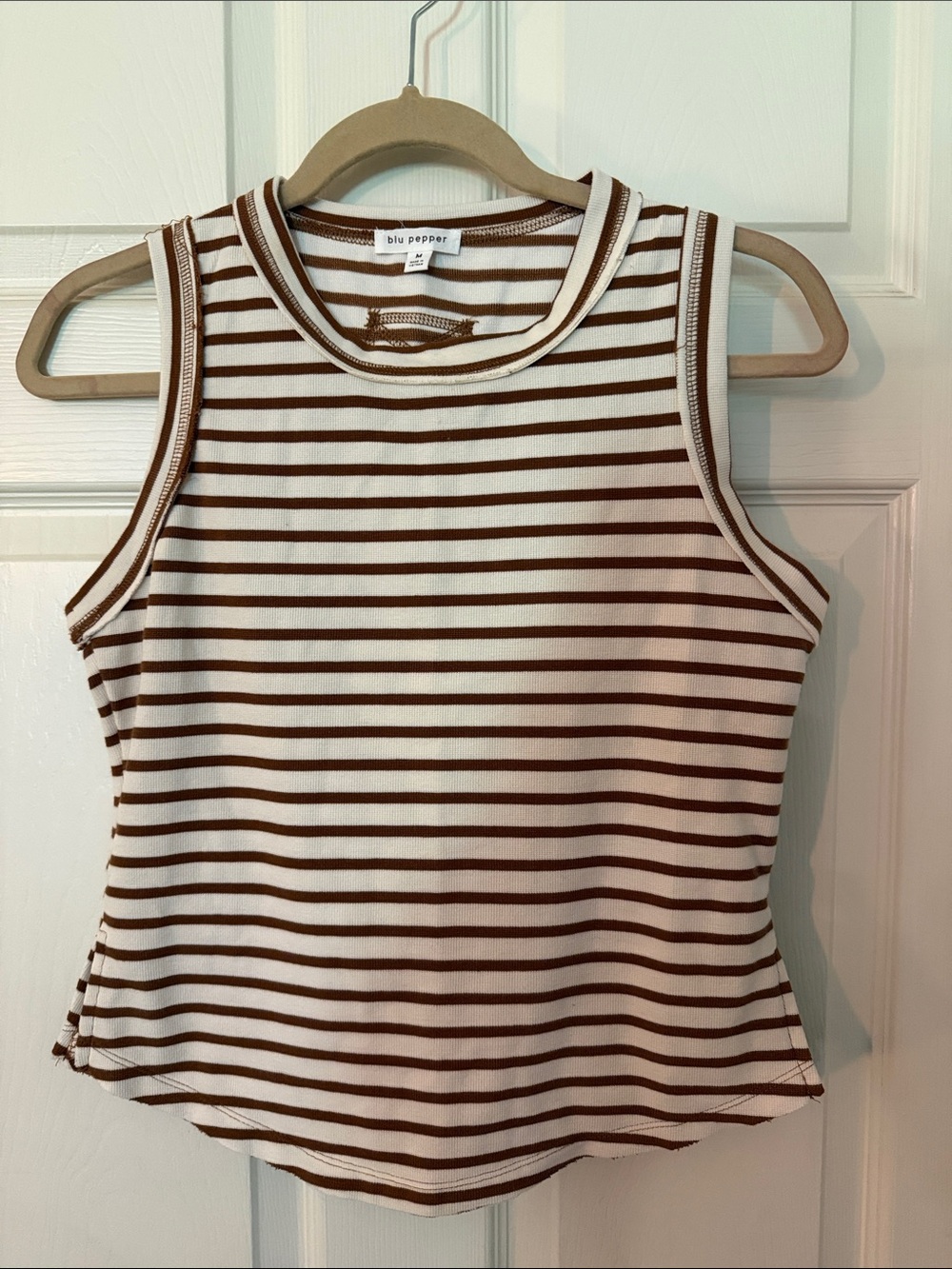 Blu Pepper Cream & Brown Striped Ribbed Tank Top - NWOT